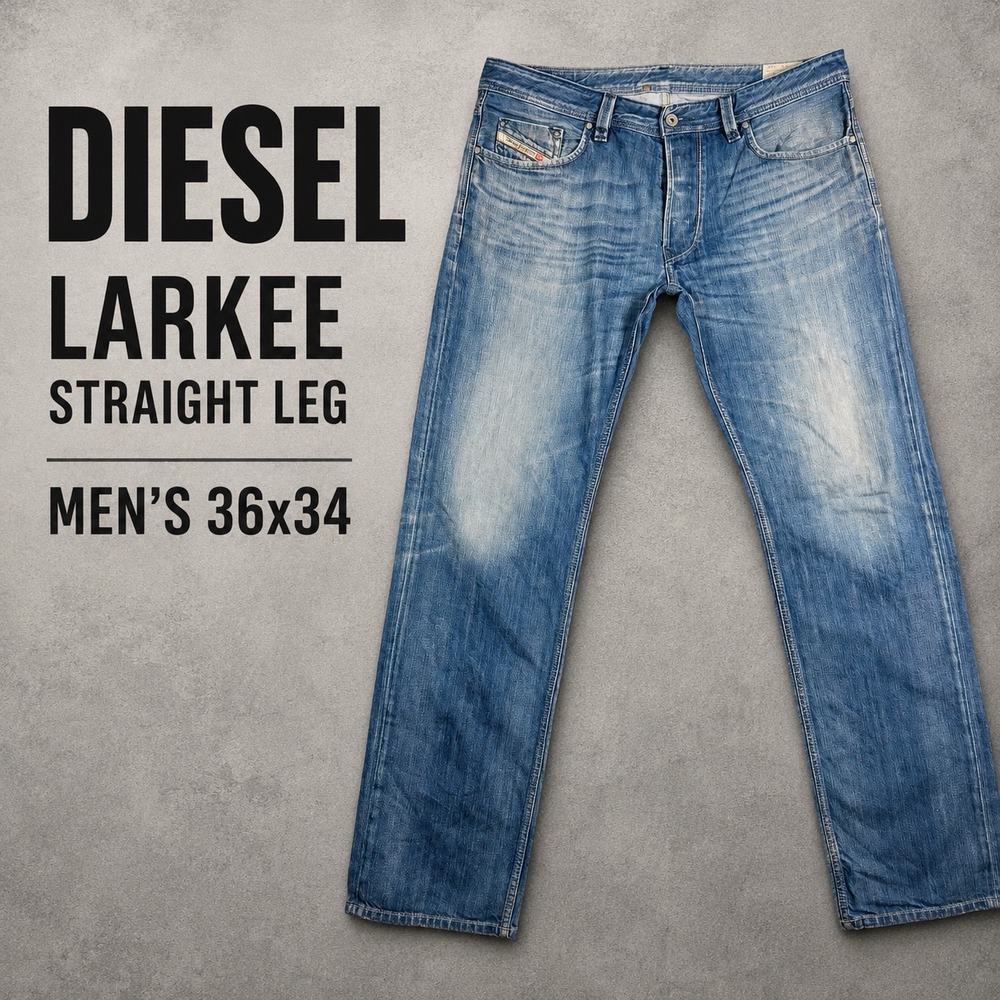 Diesel LARKEE Regular STRAIGHT Leg Jeans Mens 36x34 Light Wash Faded 008XR